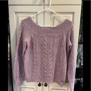 Abercrombie & Fitch Lavender Off-the-Shoulder Cable Knit Sweater